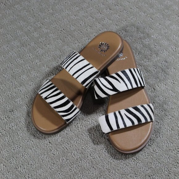 Yellow Box Women's Size 8.5 Blasius Zebra Striped Cow Hair Slide Sandals - Picture 1 of 7
